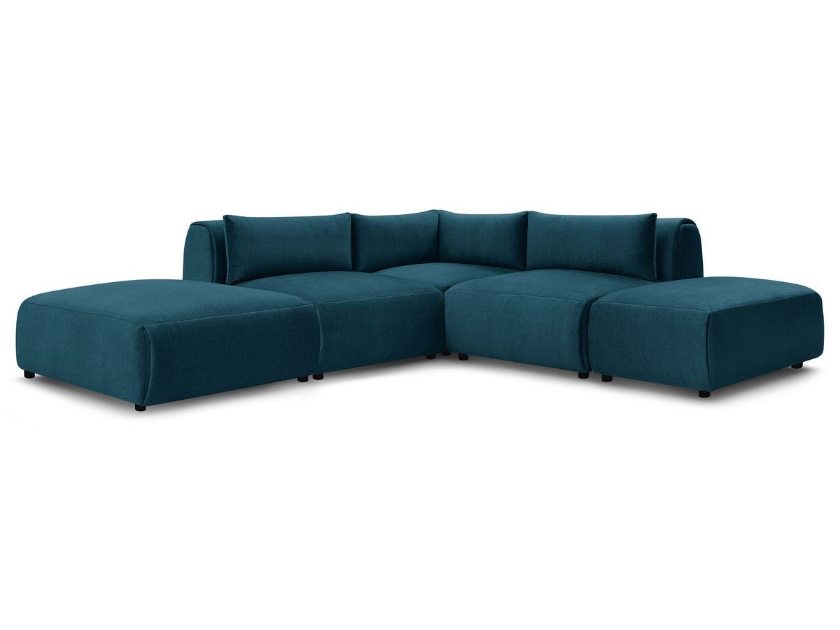 Modulaire vaste hoekbank JEANNE fluwelen stof met 2 chauffeuses, 1 hoek en 2 poefs