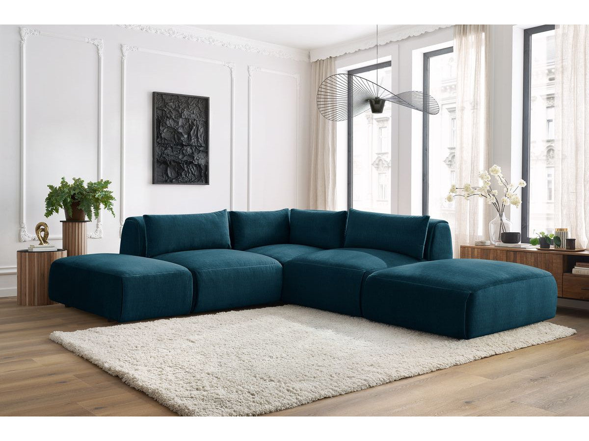 Modulaire vaste hoekbank JEANNE fluwelen stof met 2 chauffeuses, 1 hoek en 2 poefs