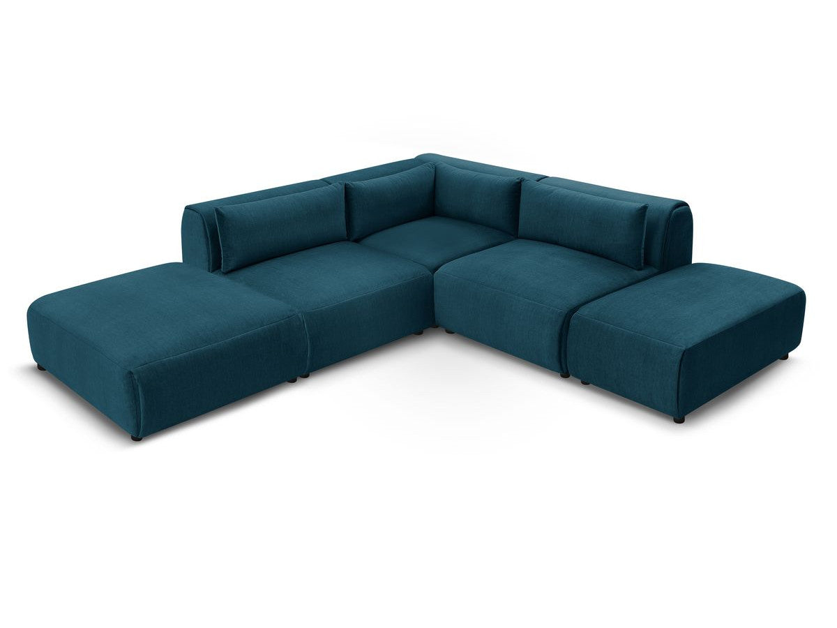 Modulaire vaste hoekbank JEANNE fluwelen stof met 2 chauffeuses, 1 hoek en 2 poefs