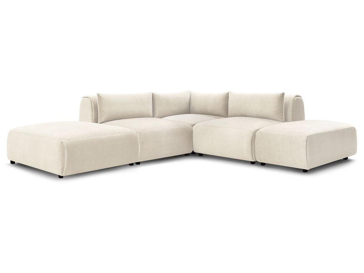 Modulaire vaste hoekbank JEANNE fluwelen stof met 2 chauffeuses, 1 hoek en 2 poefs