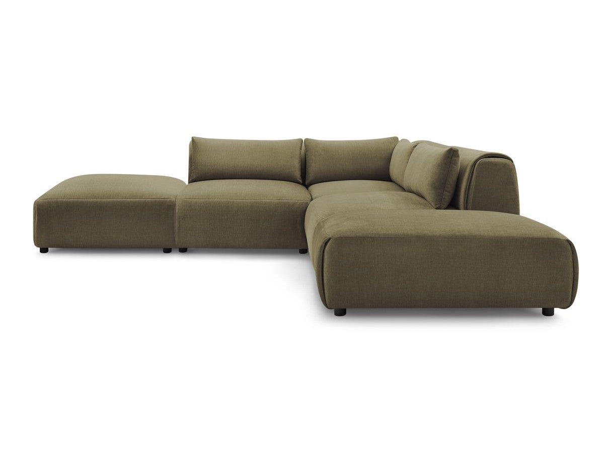 Modulaire vaste hoekbank JEANNE fluwelen stof met 2 chauffeuses, 1 hoek en 2 poefs