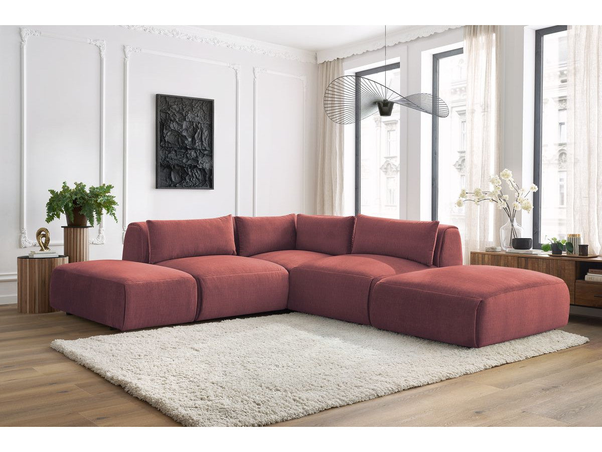 Modulaire vaste hoekbank JEANNE fluwelen stof met 2 chauffeuses, 1 hoek en 2 poefs