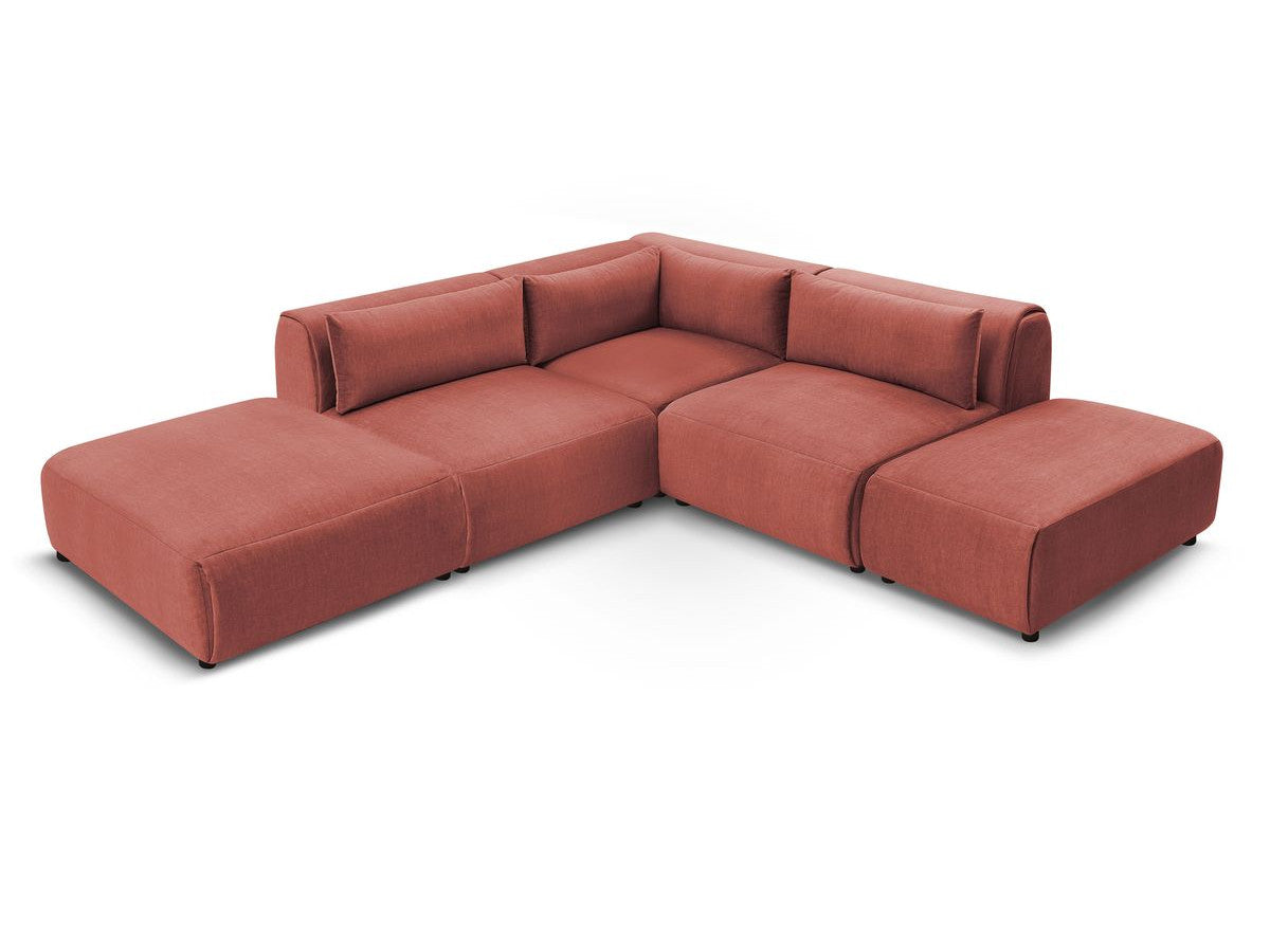 Modulaire vaste hoekbank JEANNE fluwelen stof met 2 chauffeuses, 1 hoek en 2 poefs