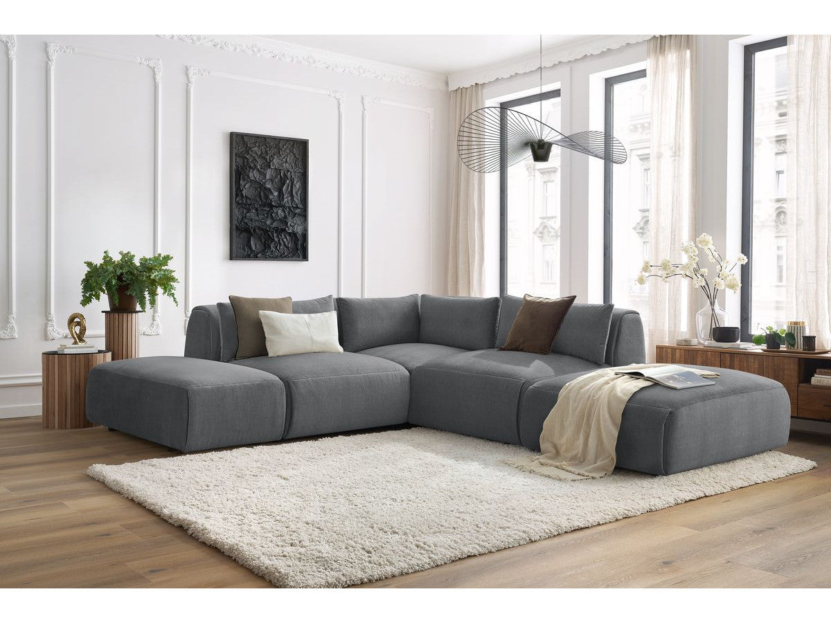 Modulaire vaste hoekbank JEANNE fluwelen stof met 2 chauffeuses, 1 hoek en 2 poefs