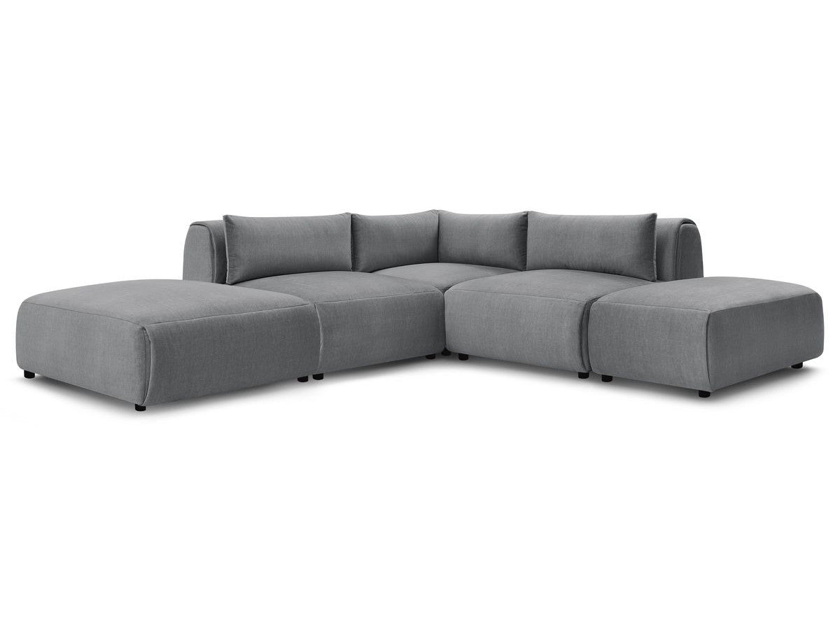 Modulaire vaste hoekbank JEANNE fluwelen stof met 2 chauffeuses, 1 hoek en 2 poefs