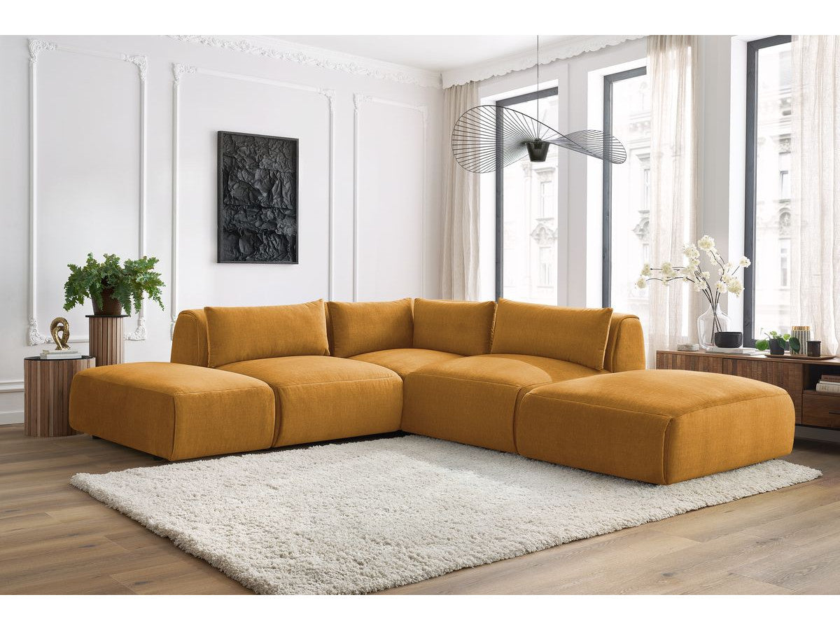 Modulaire vaste hoekbank JEANNE fluwelen stof met 2 chauffeuses, 1 hoek en 2 poefs