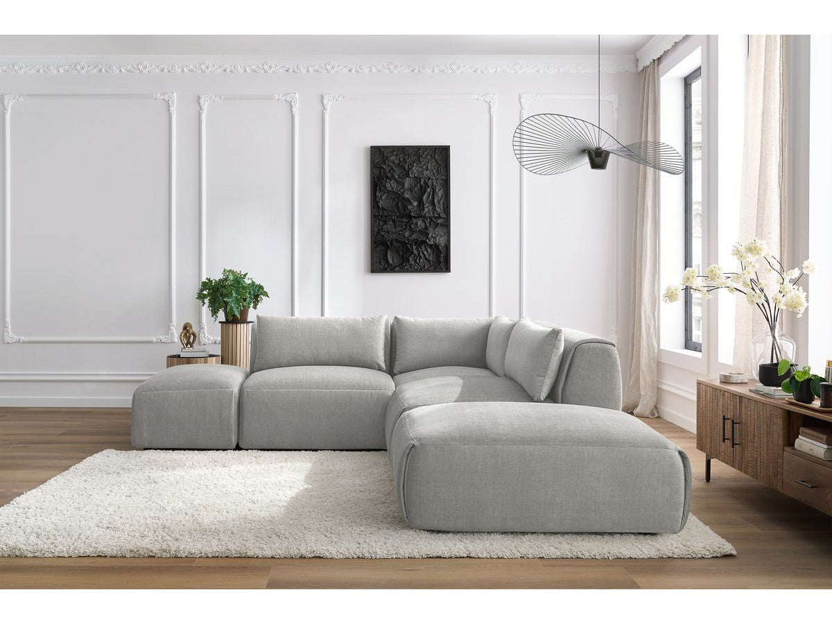 Modulaire vaste hoekbank JEANNE fluwelen stof met 2 chauffeuses, 1 hoek en 2 poefs