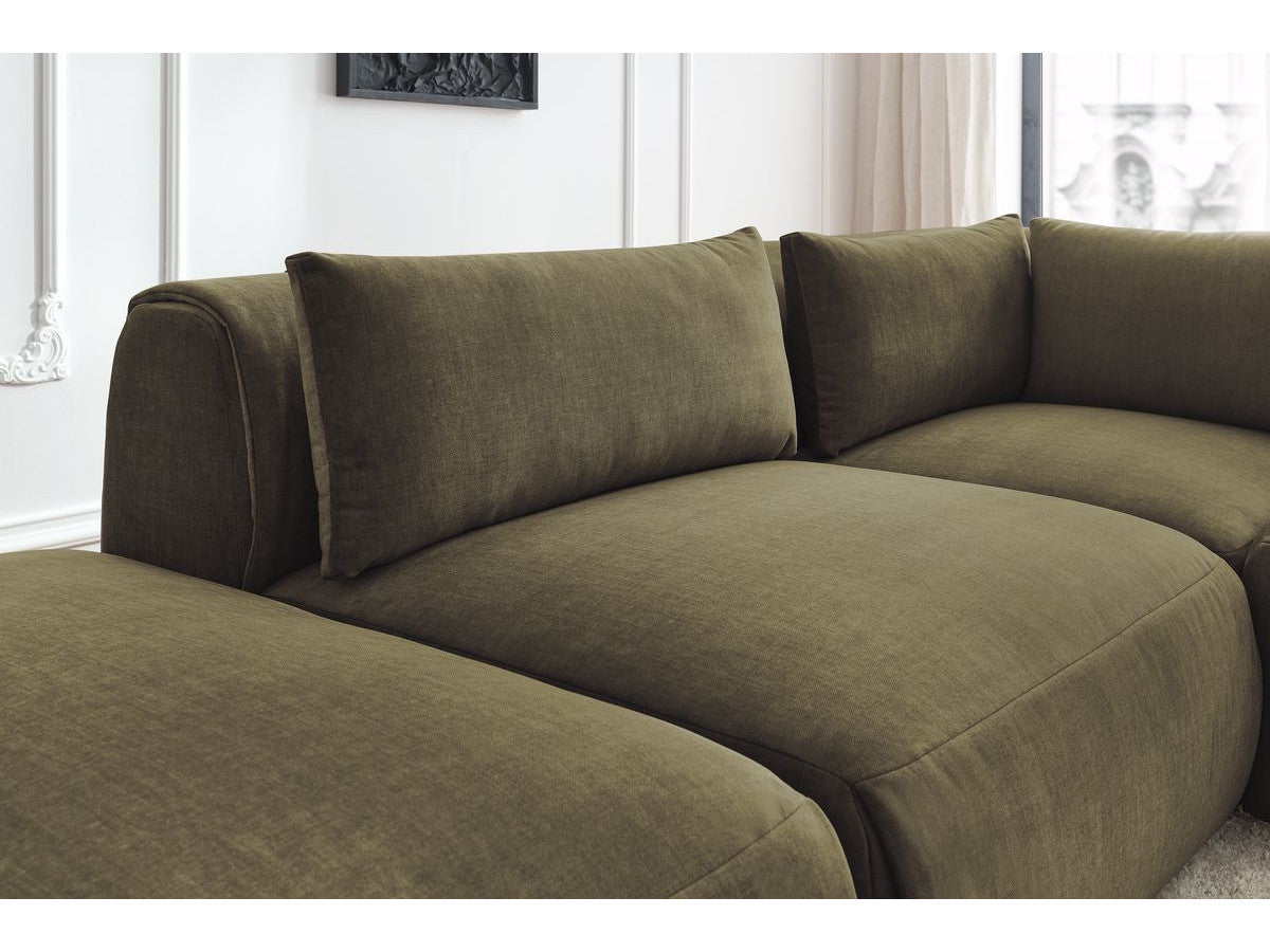 Modulaire vaste hoekbank JEANNE fluwelen stof met 2 chauffeuses, 1 hoek en 2 poefs