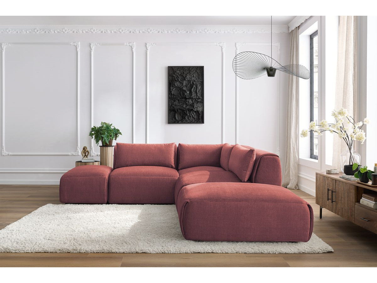 Modulaire vaste hoekbank JEANNE fluwelen stof met 2 chauffeuses, 1 hoek en 2 poefs