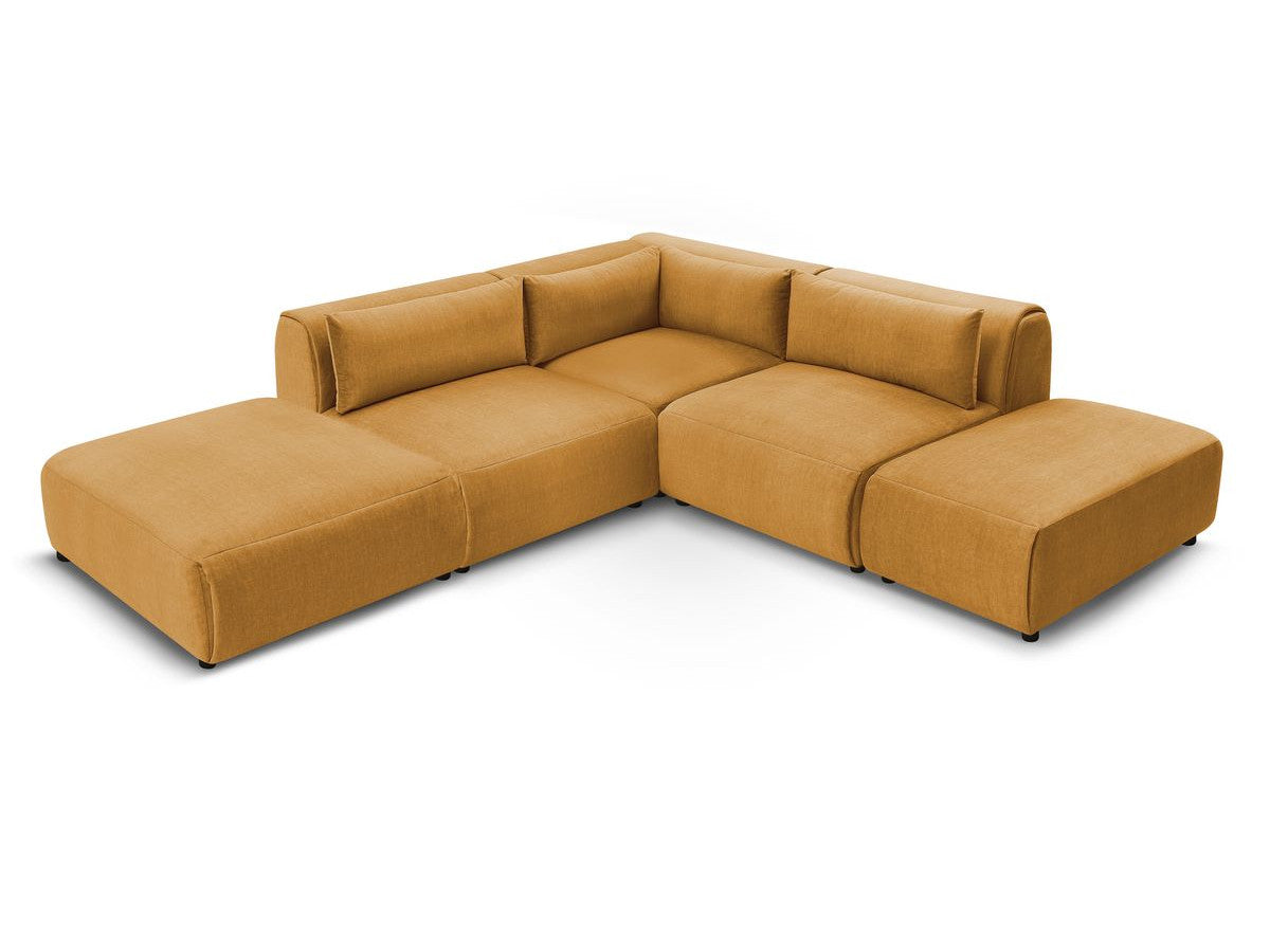 Modulaire vaste hoekbank JEANNE fluwelen stof met 2 chauffeuses, 1 hoek en 2 poefs