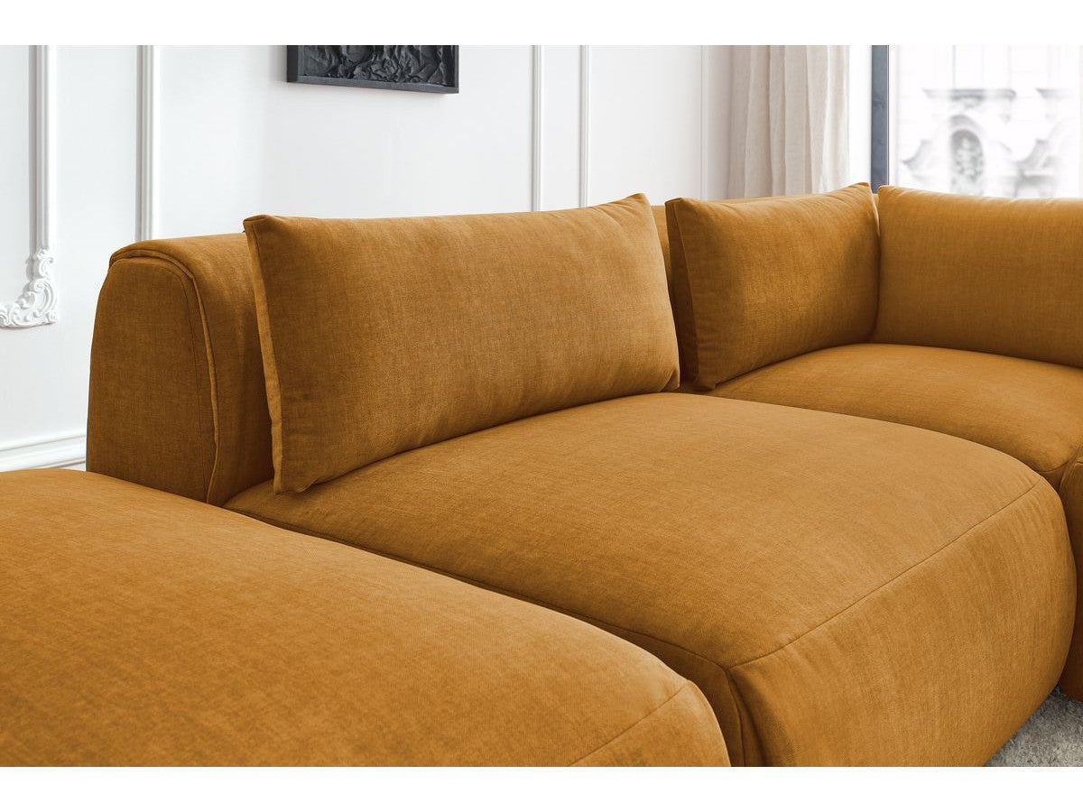 Modulaire vaste hoekbank JEANNE fluwelen stof met 2 chauffeuses, 1 hoek en 2 poefs