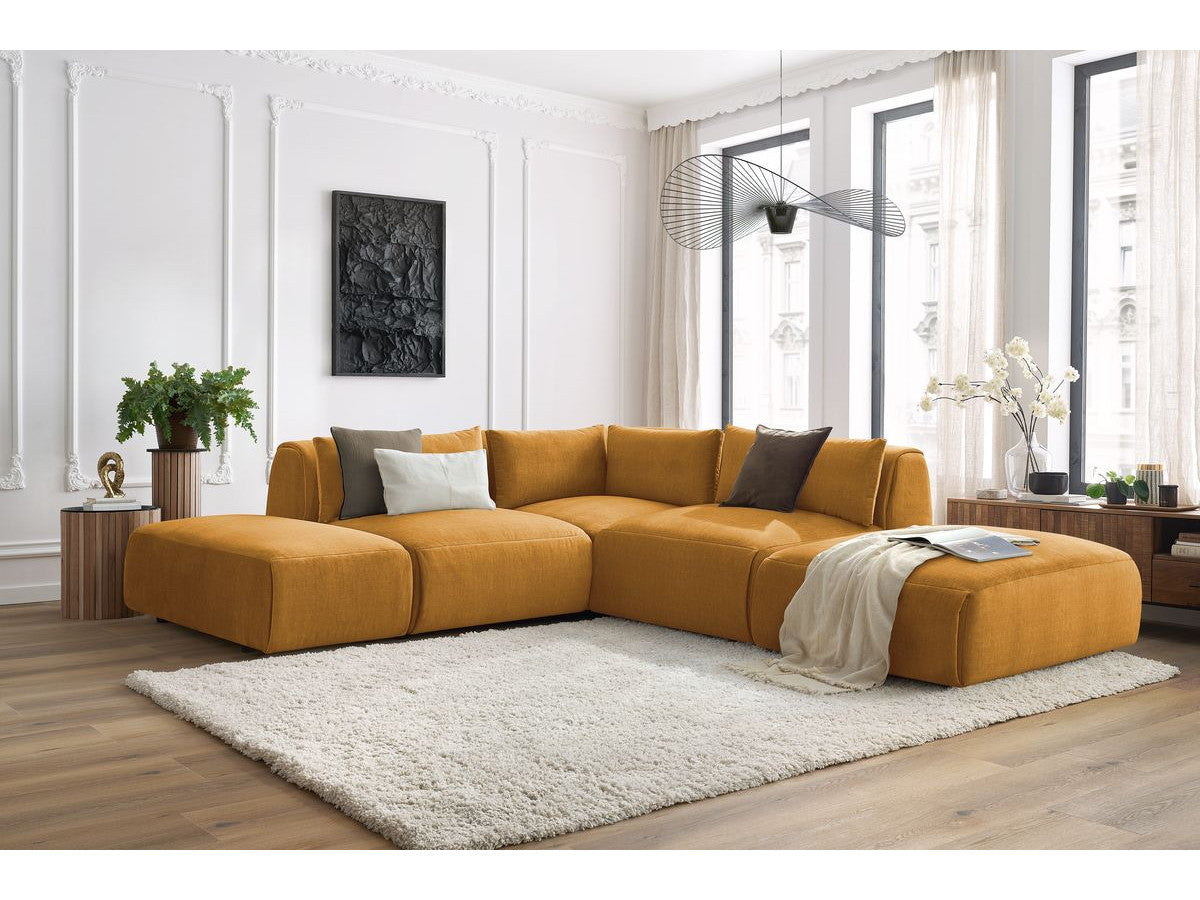 Modulaire vaste hoekbank JEANNE fluwelen stof met 2 chauffeuses, 1 hoek en 2 poefs