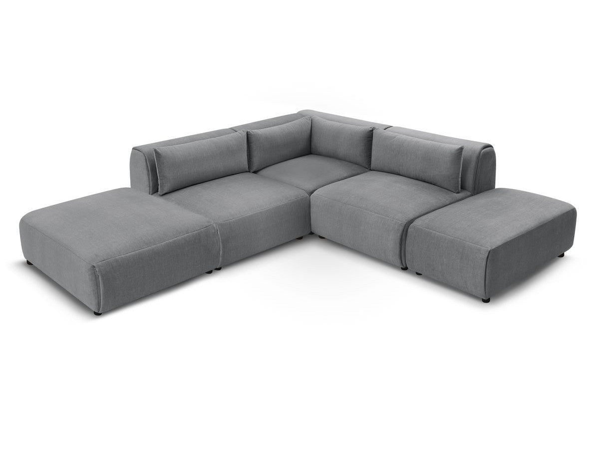 Modulaire vaste hoekbank JEANNE fluwelen stof met 2 chauffeuses, 1 hoek en 2 poefs
