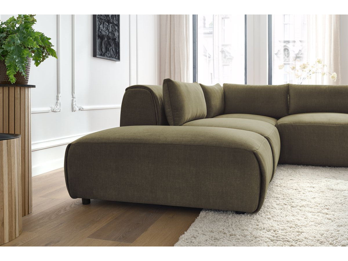 Modulaire vaste hoekbank JEANNE fluwelen stof met 2 chauffeuses, 1 hoek en 2 poefs