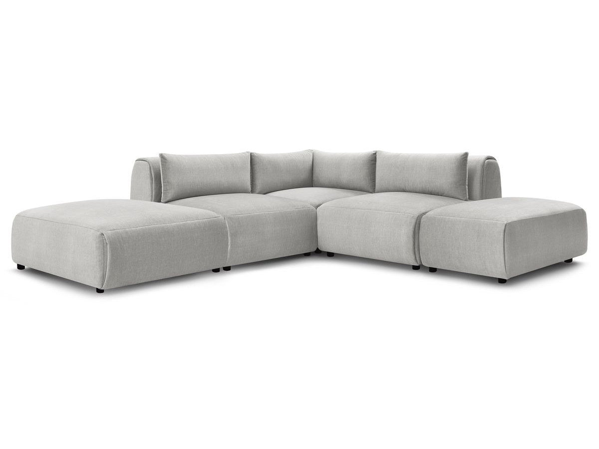 Modulaire vaste hoekbank JEANNE fluwelen stof met 2 chauffeuses, 1 hoek en 2 poefs