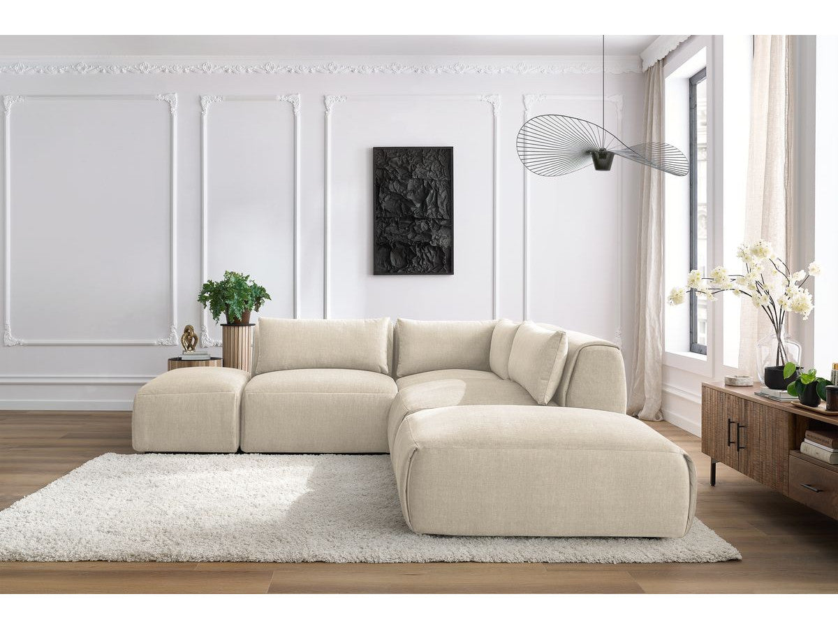Modulaire vaste hoekbank JEANNE fluwelen stof met 2 chauffeuses, 1 hoek en 2 poefs