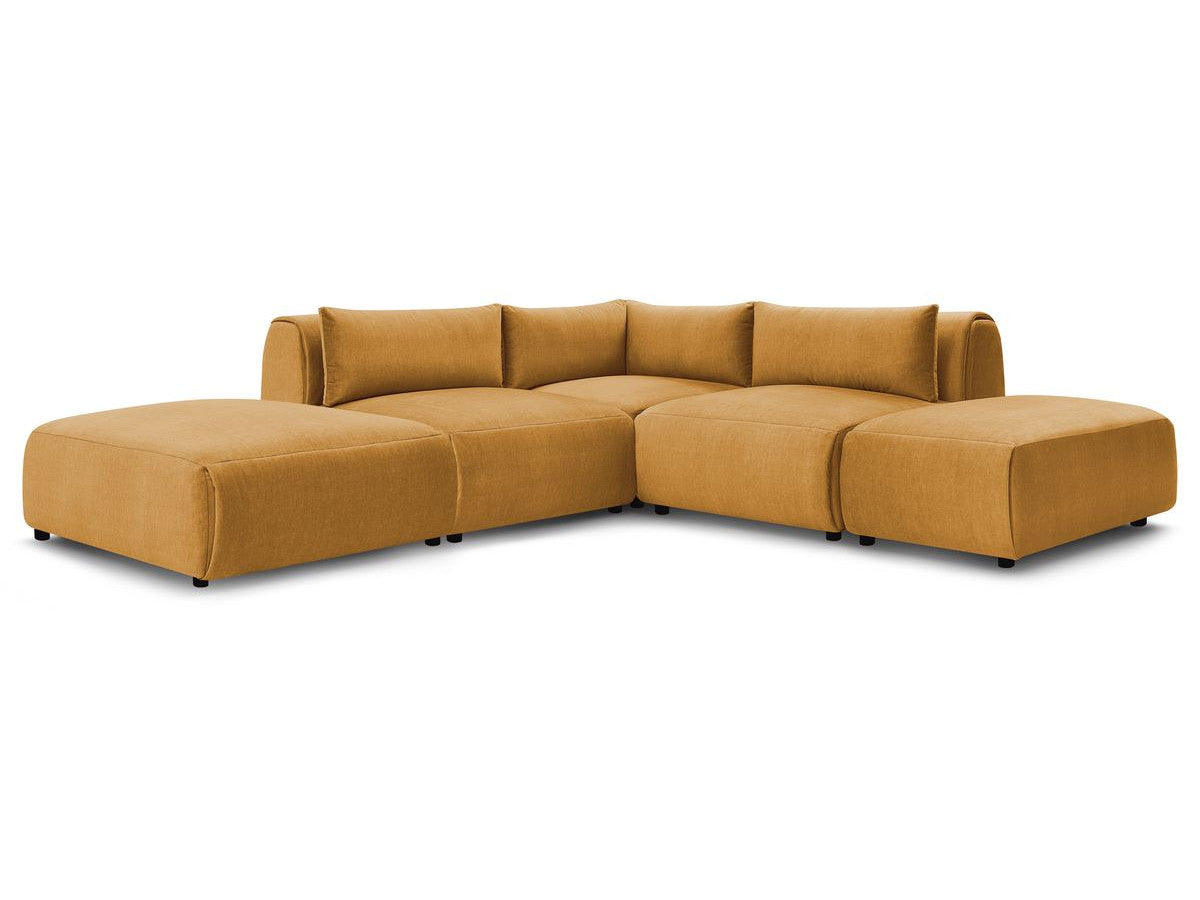 Modulaire vaste hoekbank JEANNE fluwelen stof met 2 chauffeuses, 1 hoek en 2 poefs