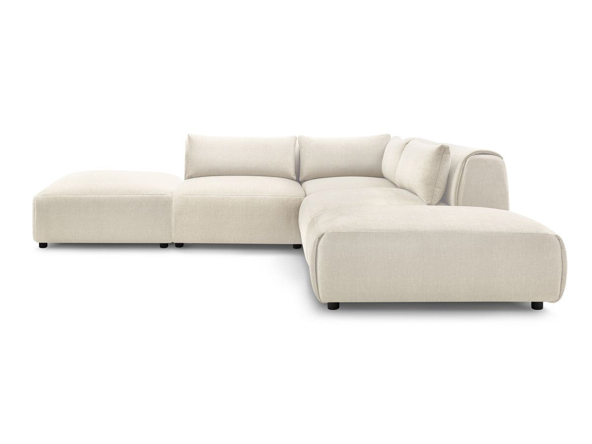Modulaire vaste hoekbank JEANNE fluwelen stof met 2 chauffeuses, 1 hoek en 2 poefs