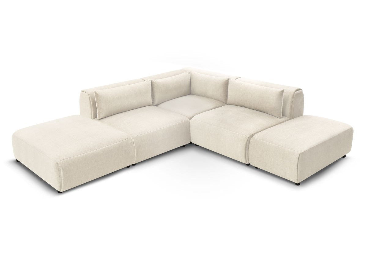 Modulaire vaste hoekbank JEANNE fluwelen stof met 2 chauffeuses, 1 hoek en 2 poefs