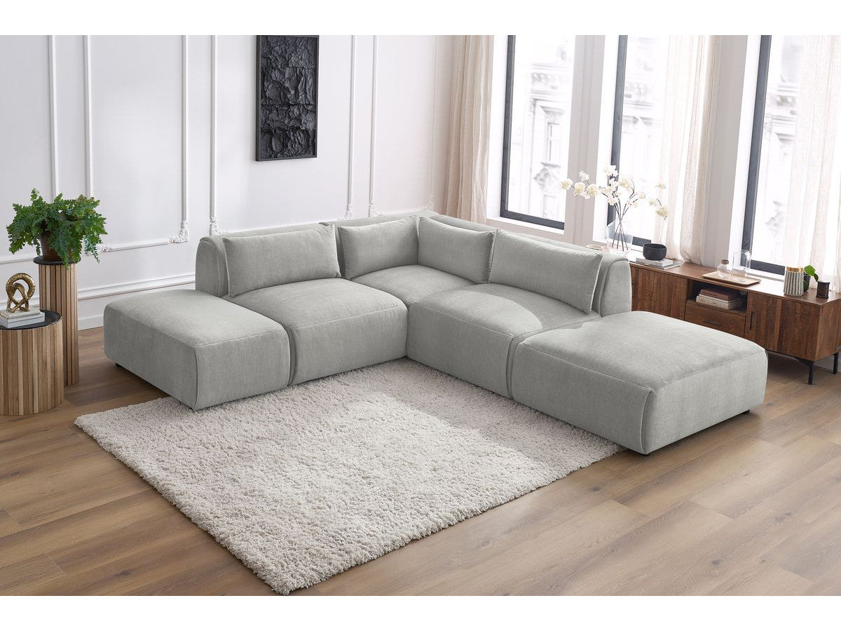 Modulaire vaste hoekbank JEANNE fluwelen stof met 2 chauffeuses, 1 hoek en 2 poefs