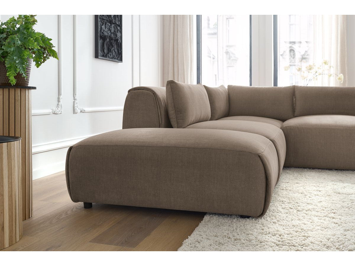 Modulaire vaste hoekbank JEANNE fluwelen stof met 2 chauffeuses, 1 hoek en 2 poefs