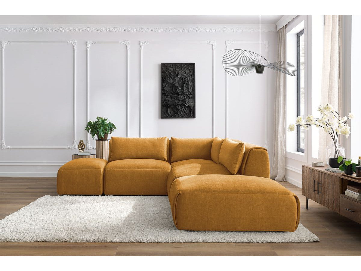 Modulaire vaste hoekbank JEANNE fluwelen stof met 2 chauffeuses, 1 hoek en 2 poefs