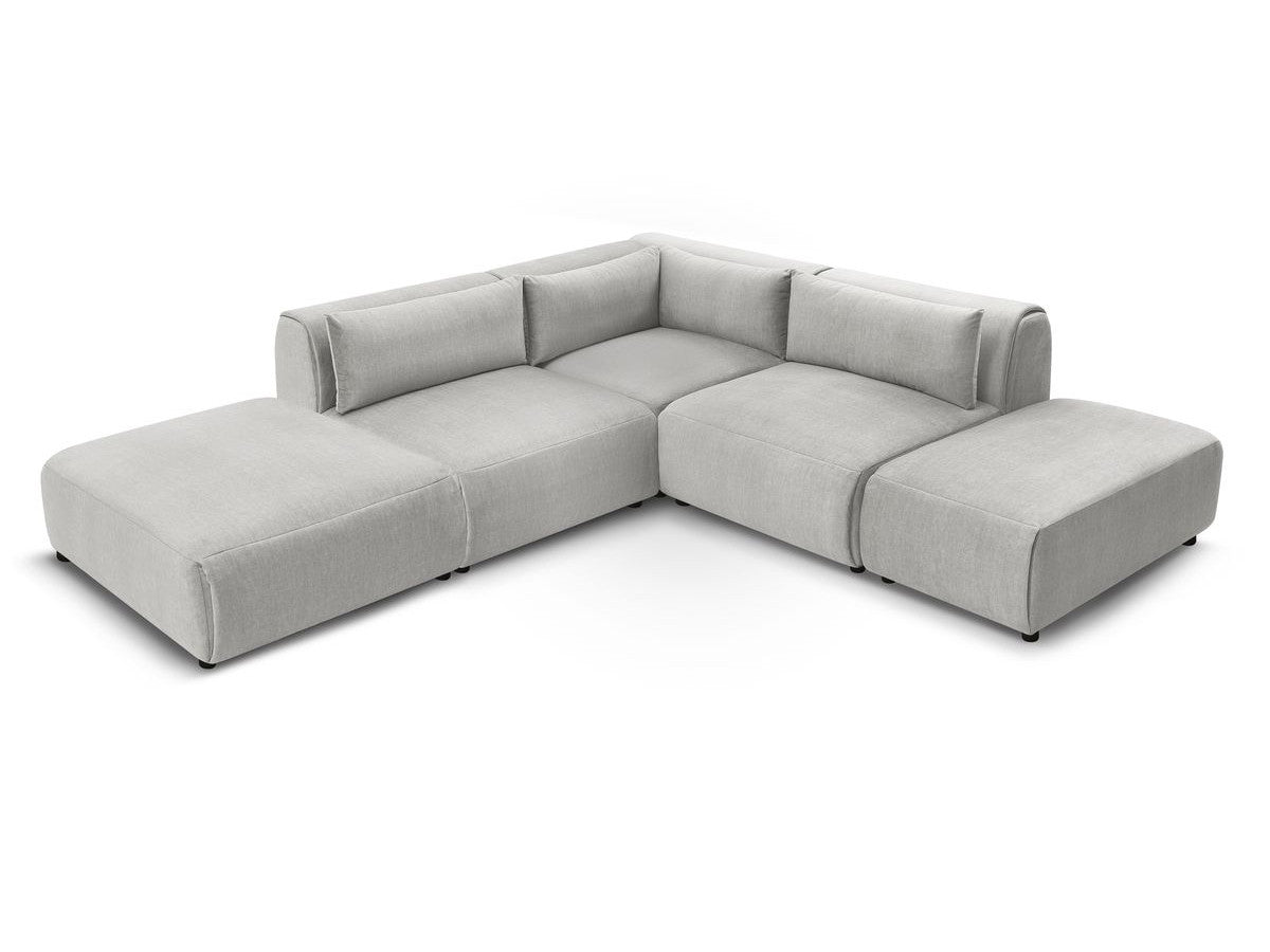 Modulaire vaste hoekbank JEANNE fluwelen stof met 2 chauffeuses, 1 hoek en 2 poefs