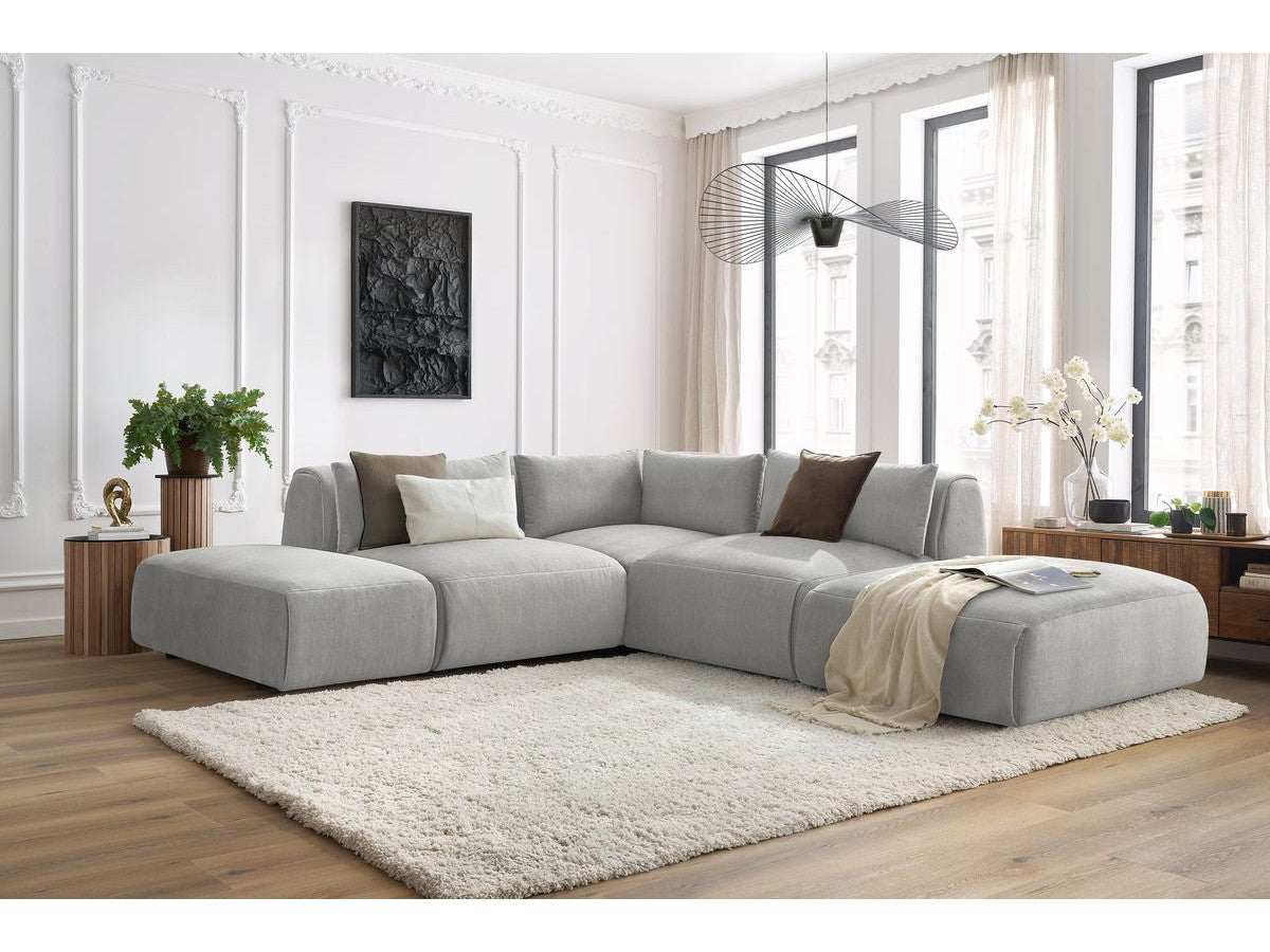 Modulaire vaste hoekbank JEANNE fluwelen stof met 2 chauffeuses, 1 hoek en 2 poefs