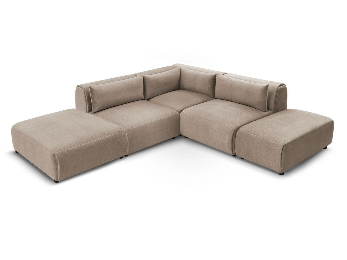Modulaire vaste hoekbank JEANNE fluwelen stof met 2 chauffeuses, 1 hoek en 2 poefs