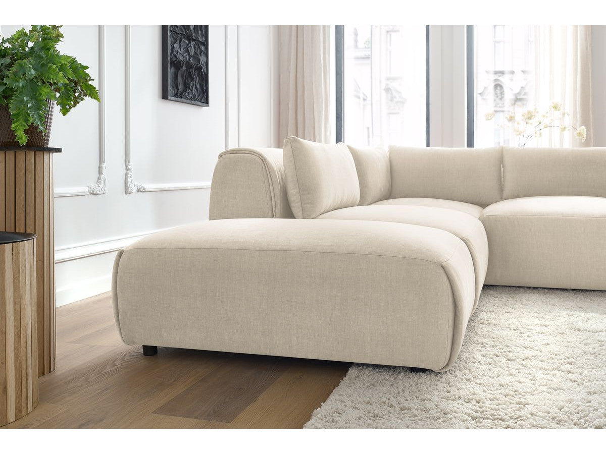 Modulaire vaste hoekbank JEANNE fluwelen stof met 2 chauffeuses, 1 hoek en 2 poefs