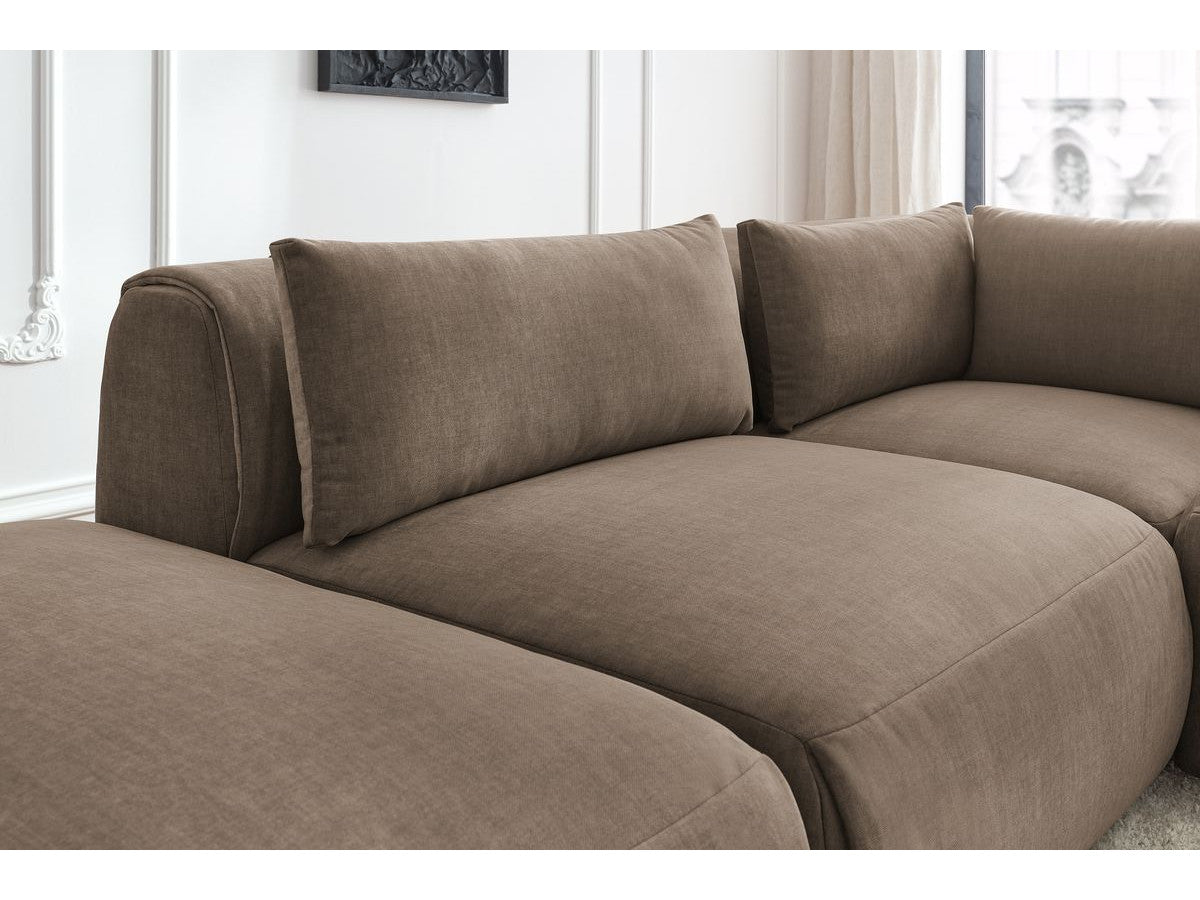 Modulaire vaste hoekbank JEANNE fluwelen stof met 2 chauffeuses, 1 hoek en 2 poefs