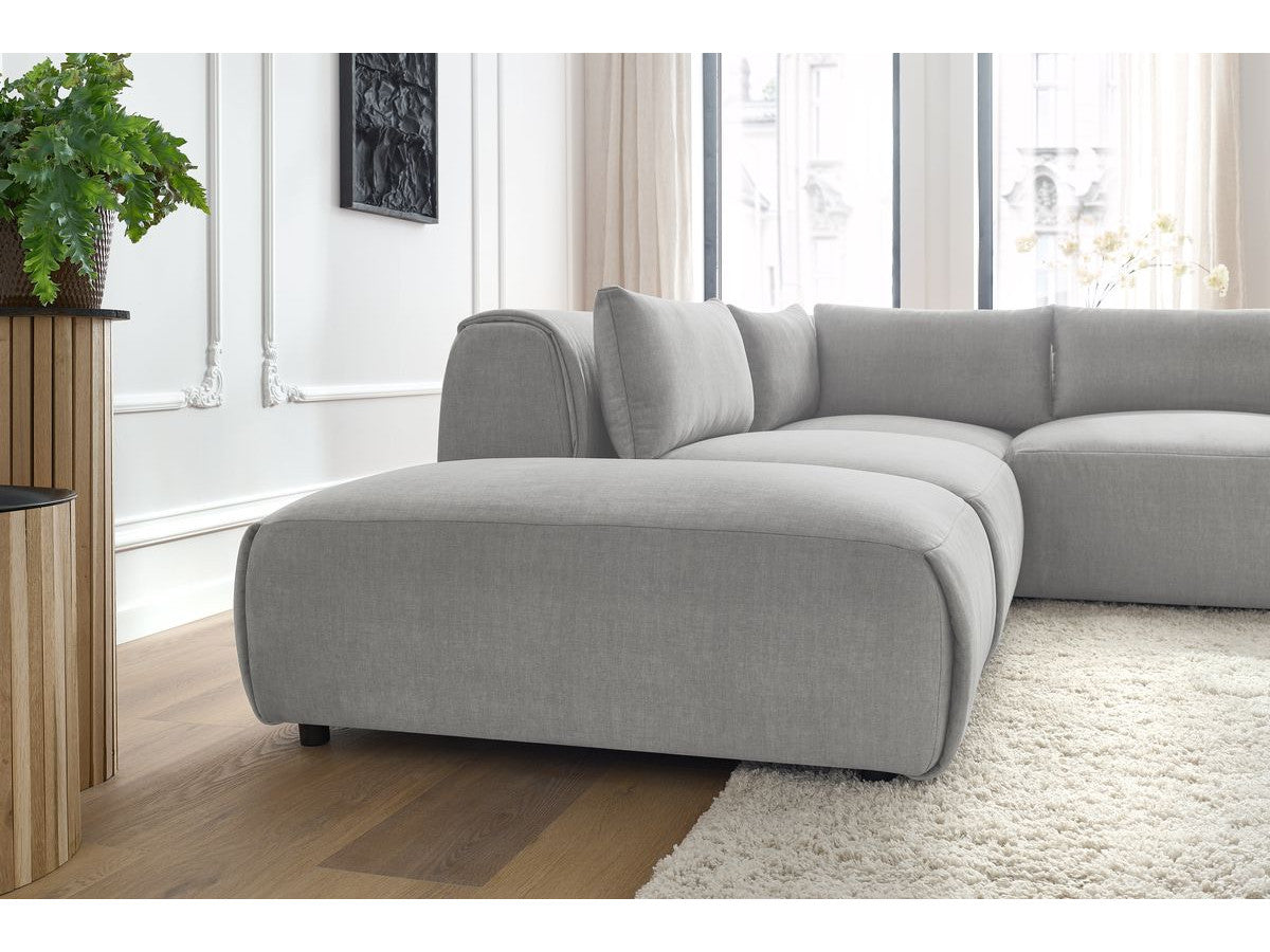 Modulaire vaste hoekbank JEANNE fluwelen stof met 2 chauffeuses, 1 hoek en 2 poefs