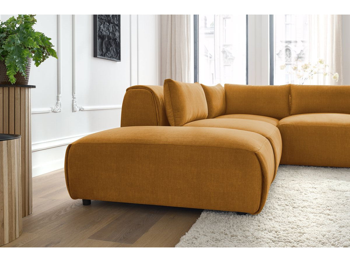 Modulaire vaste hoekbank JEANNE fluwelen stof met 2 chauffeuses, 1 hoek en 2 poefs
