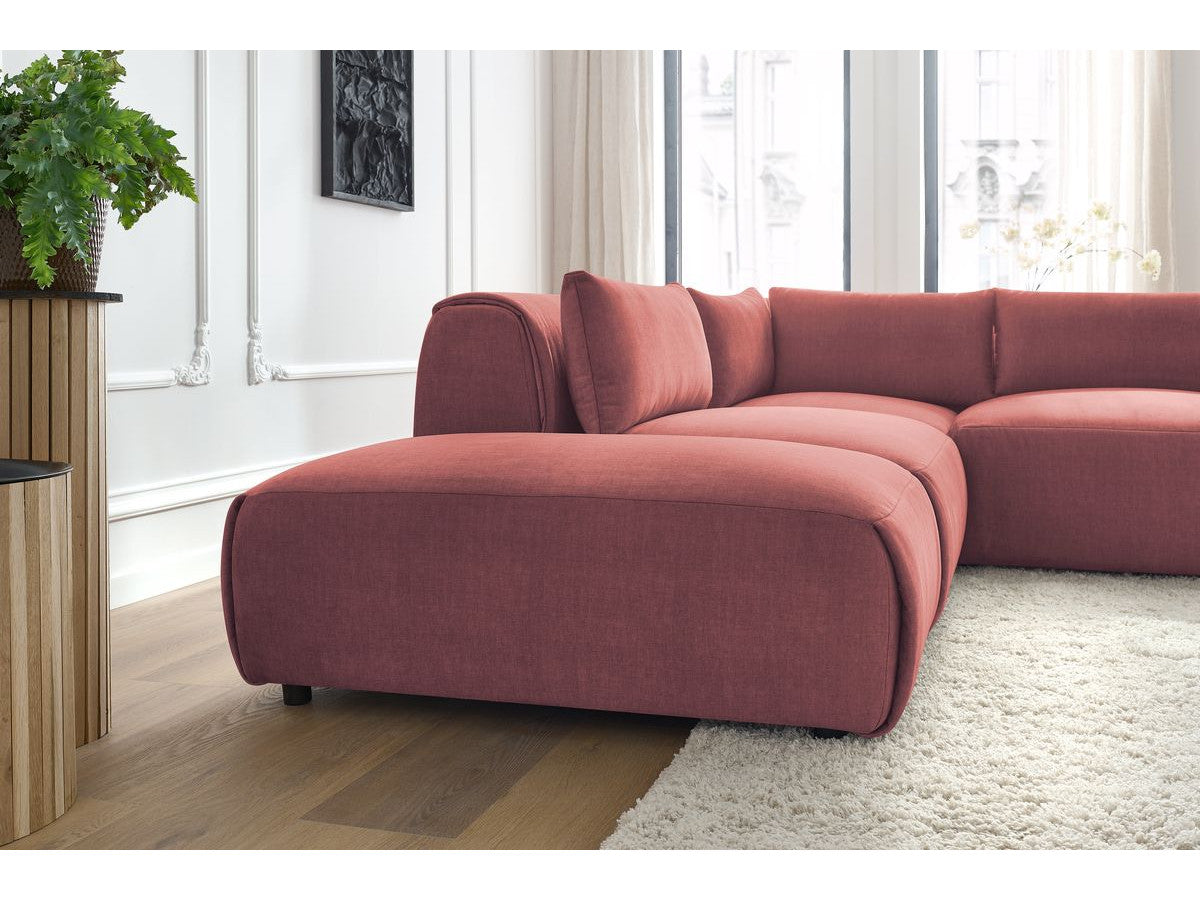 Modulaire vaste hoekbank JEANNE fluwelen stof met 2 chauffeuses, 1 hoek en 2 poefs