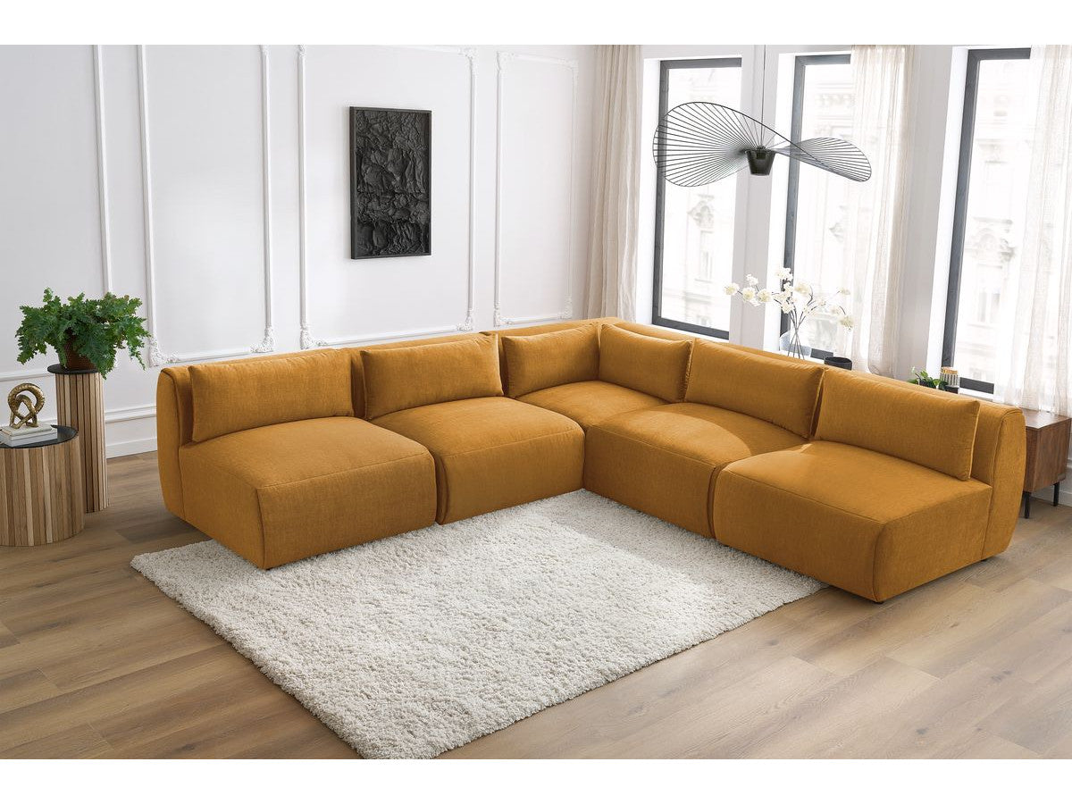 Vast modulaire hoekbank JEANNE fluwelen stof met 4 stoelen en 1 hoekelement