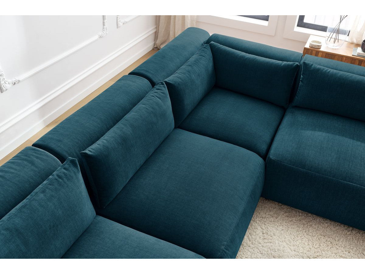Vast modulaire hoekbank JEANNE fluwelen stof met 4 stoelen en 1 hoekelement