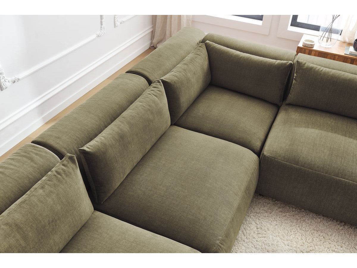 Vast modulaire hoekbank JEANNE fluwelen stof met 4 stoelen en 1 hoekelement