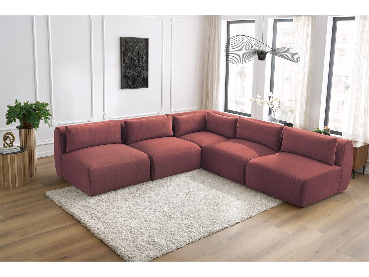 Vast modulaire hoekbank JEANNE fluwelen stof met 4 stoelen en 1 hoekelement