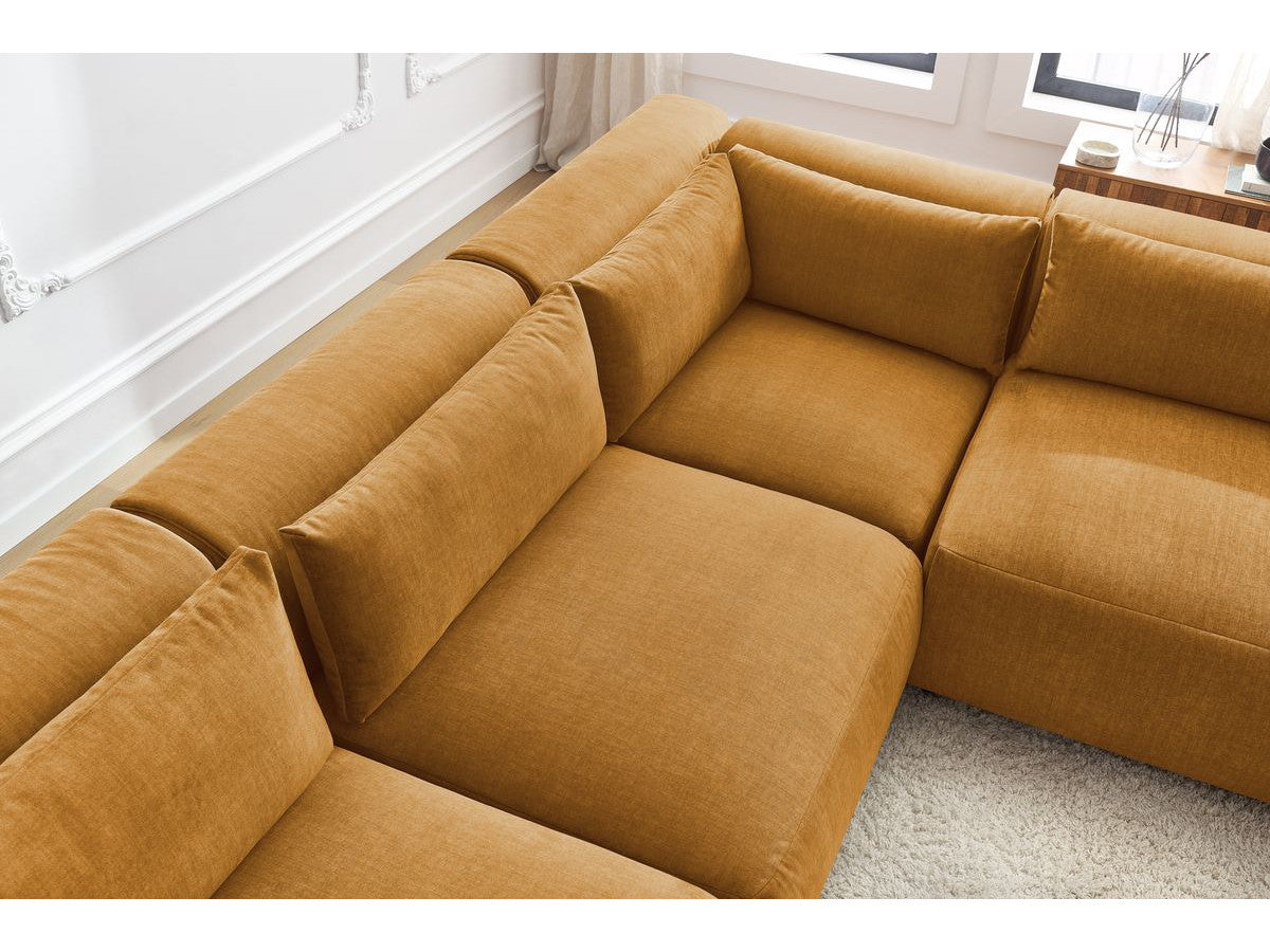 Vast modulaire hoekbank JEANNE fluwelen stof met 4 stoelen en 1 hoekelement