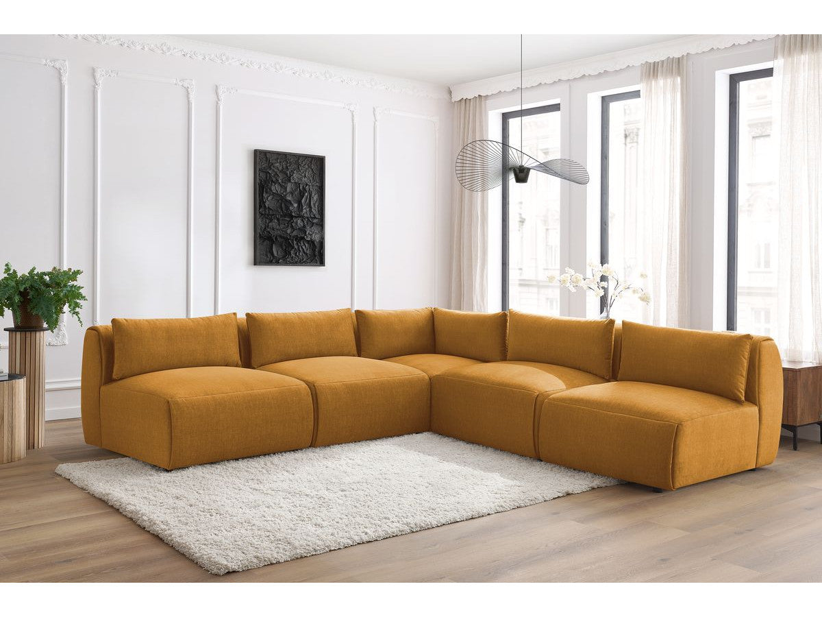 Vast modulaire hoekbank JEANNE fluwelen stof met 4 stoelen en 1 hoekelement