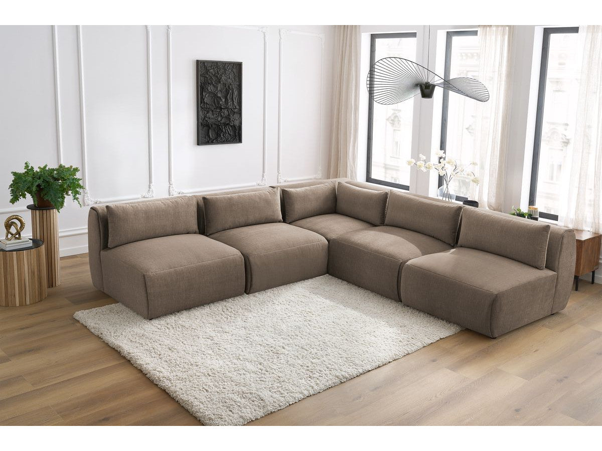 Vast modulaire hoekbank JEANNE fluwelen stof met 4 stoelen en 1 hoekelement