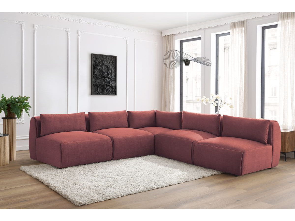 Vast modulaire hoekbank JEANNE fluwelen stof met 4 stoelen en 1 hoekelement