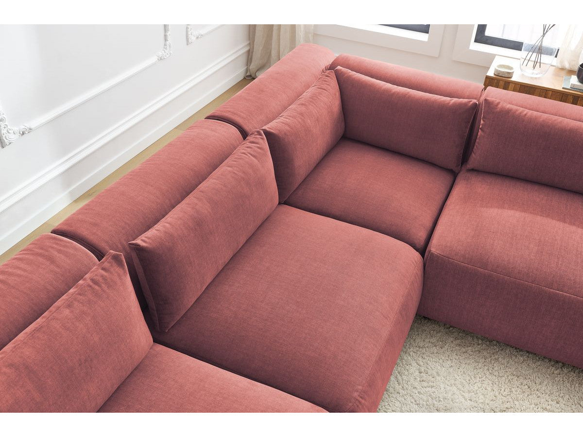 Vast modulaire hoekbank JEANNE fluwelen stof met 4 stoelen en 1 hoekelement