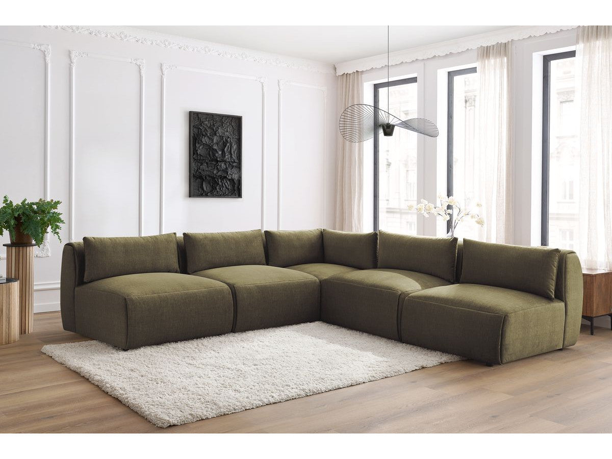 Vast modulaire hoekbank JEANNE fluwelen stof met 4 stoelen en 1 hoekelement