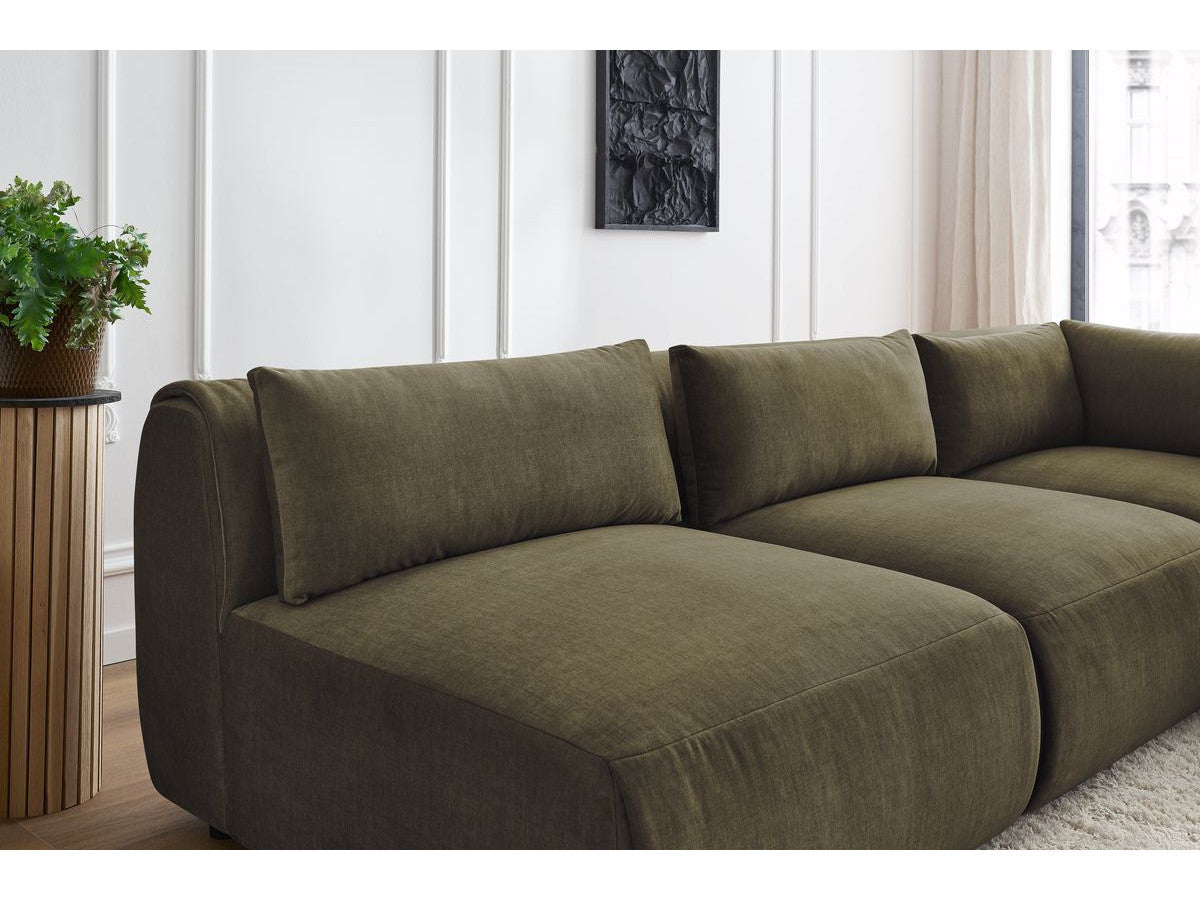 Vast modulaire hoekbank JEANNE fluwelen stof met 4 stoelen en 1 hoekelement