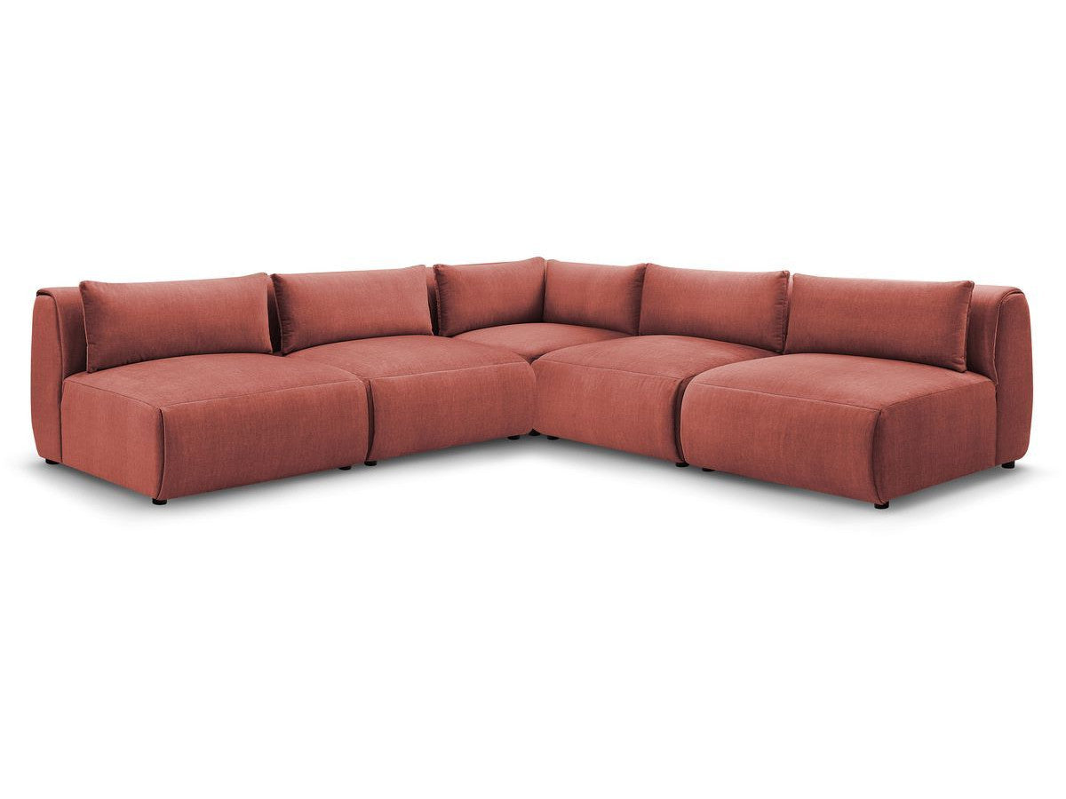 Vast modulaire hoekbank JEANNE fluwelen stof met 4 stoelen en 1 hoekelement