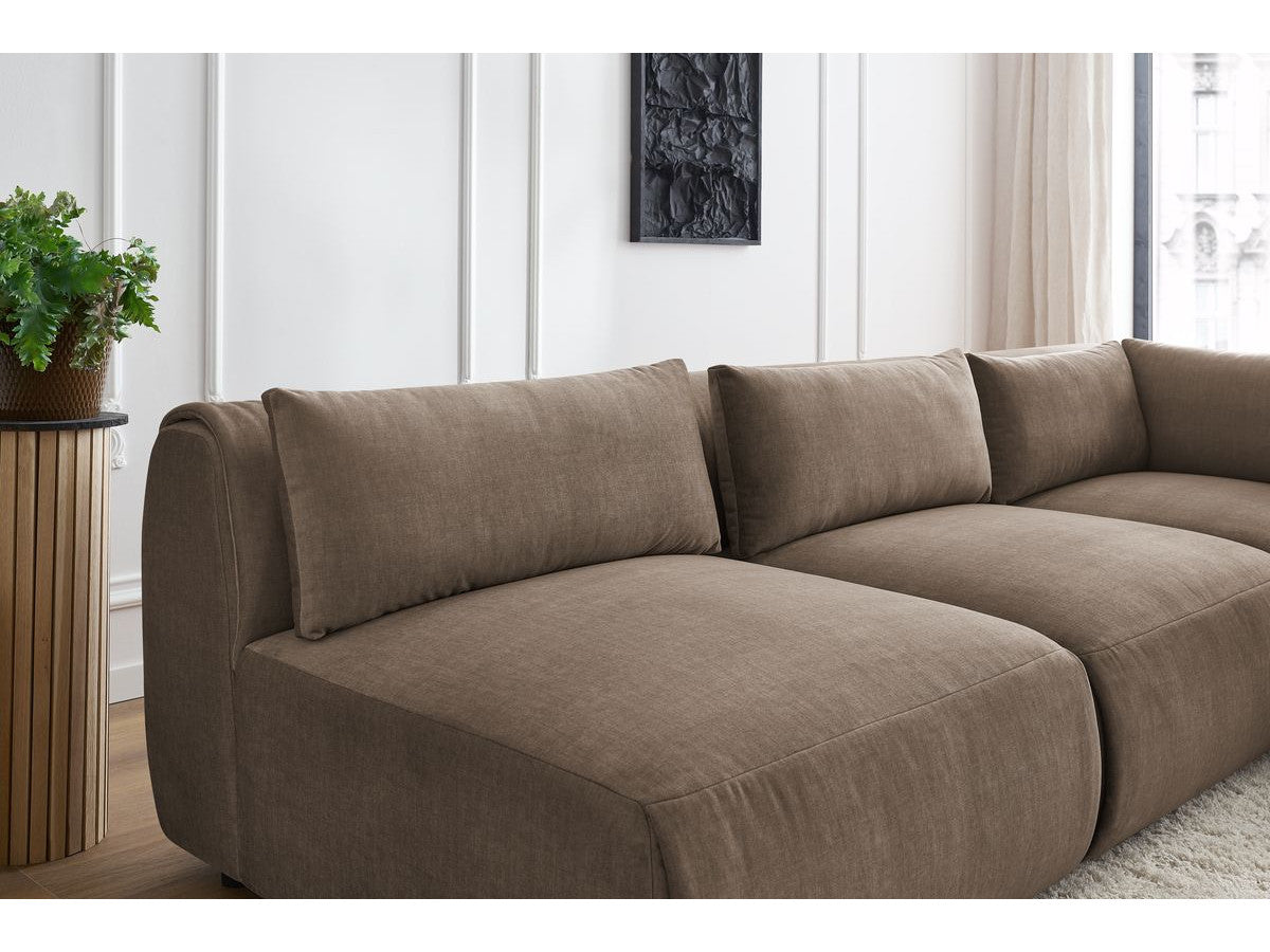 Vast modulaire hoekbank JEANNE fluwelen stof met 4 stoelen en 1 hoekelement