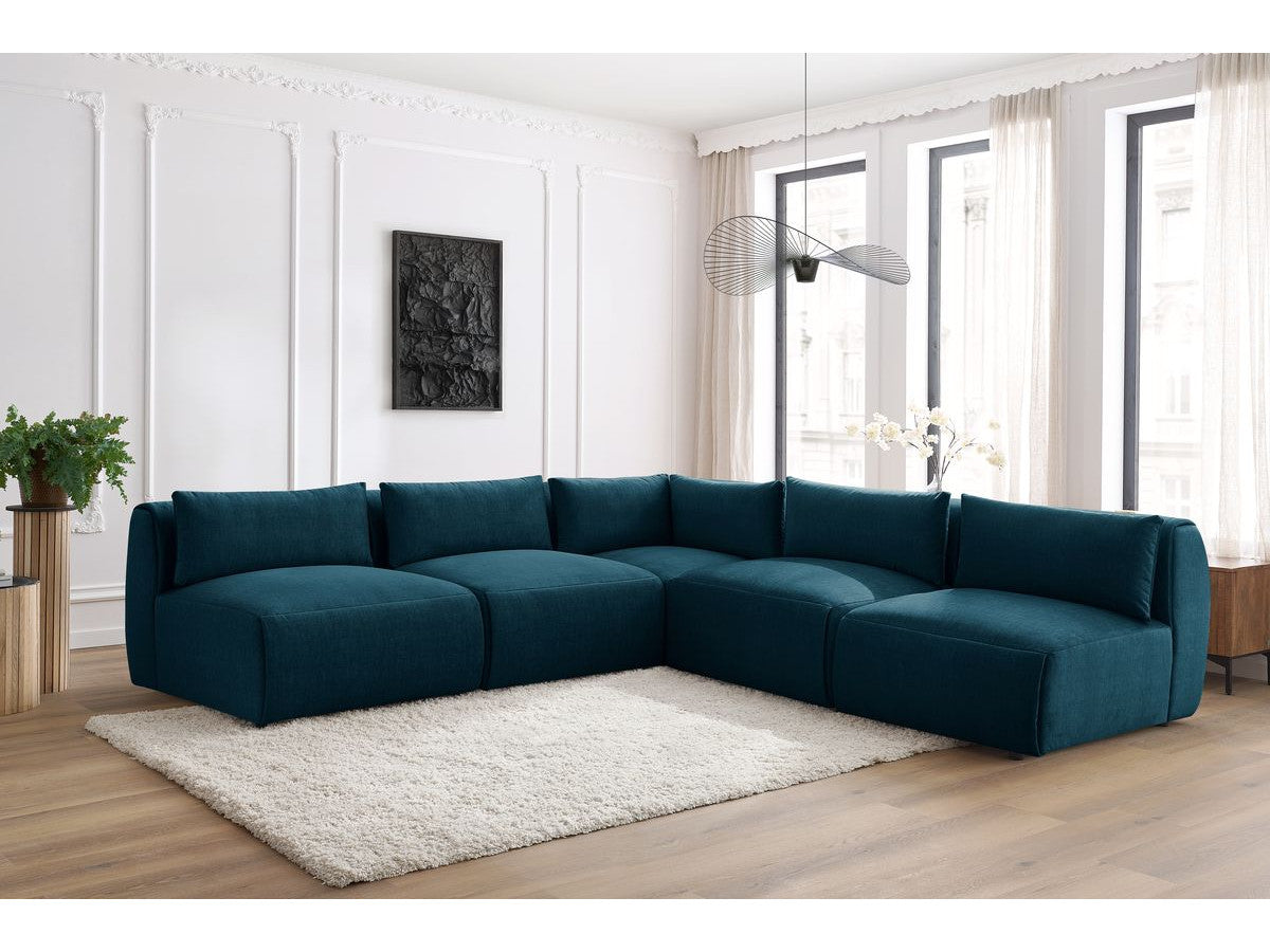 Vast modulaire hoekbank JEANNE fluwelen stof met 4 stoelen en 1 hoekelement
