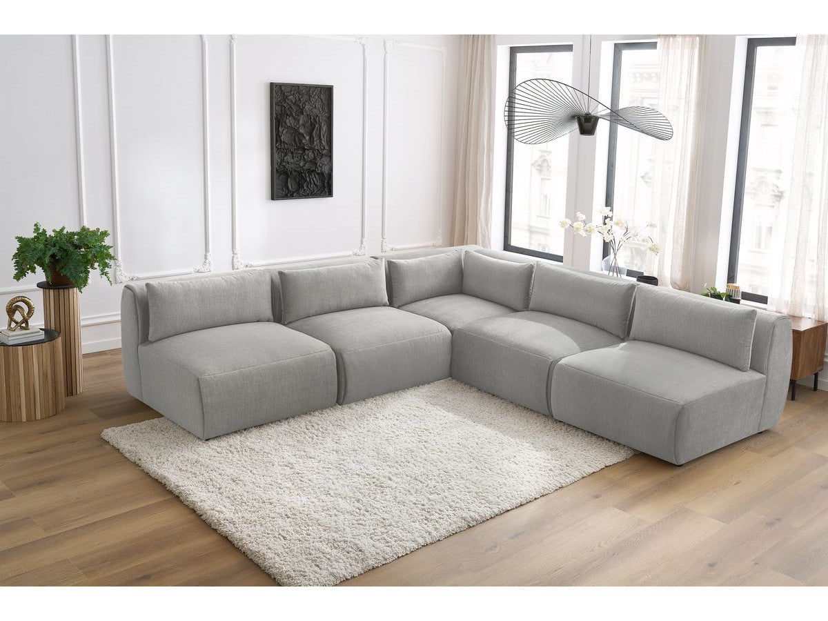 Vast modulaire hoekbank JEANNE fluwelen stof met 4 stoelen en 1 hoekelement
