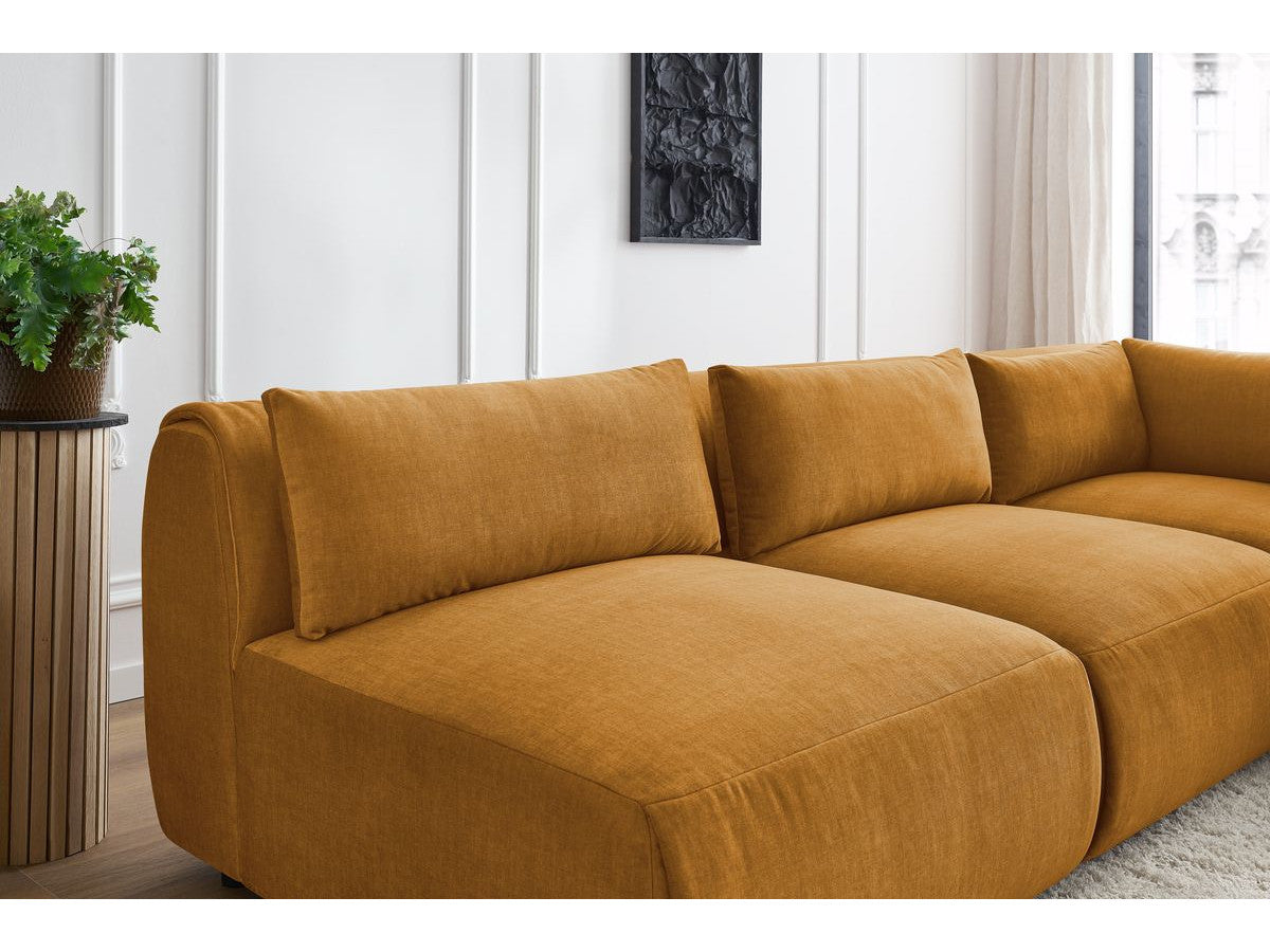 Vast modulaire hoekbank JEANNE fluwelen stof met 4 stoelen en 1 hoekelement